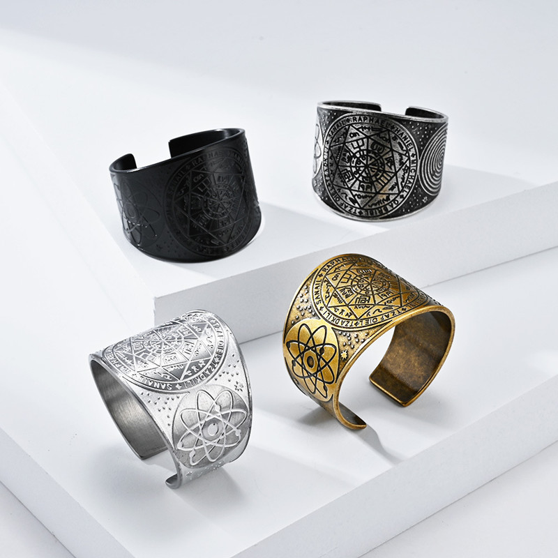 欧美复古男士所罗门卡巴拉神秘学钛钢戒指不锈钢复古做旧开口指环