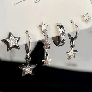 Women Earring Sets Gift点水钻五角星耳环黑暗星星耳扣套装6件套