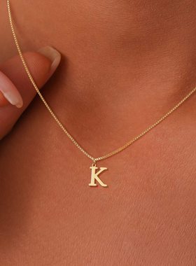 26英文字母项链创意简约盒子链锁骨链吊坠 Women Necklace Gifts