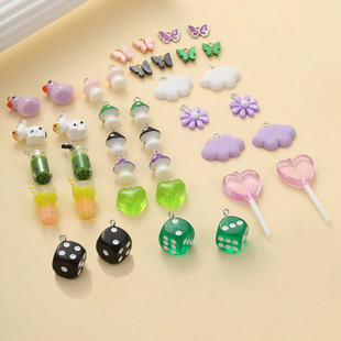 Cute Earring Sets Gifts可爱仿真鸭子奶牛蘑菇蝴蝶耳环配件树脂