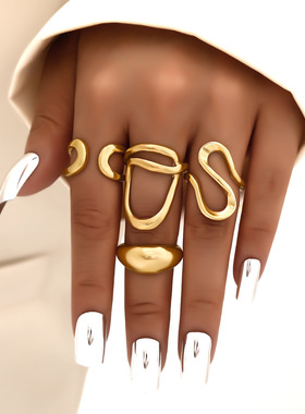 Finger Ring Jewelry不规则金色关节戒指个性夸张几何指环4件套装