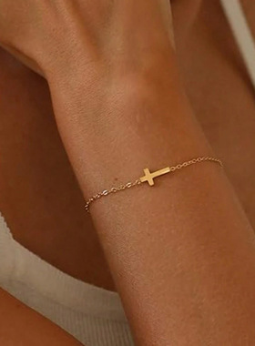Women Cross Bracelet欧美饰品手链十字架手饰品复古简约金色手链