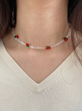 Jewelry Choker Gift脖颈链欧美项饰彩色手工串珠樱桃米珠项链女