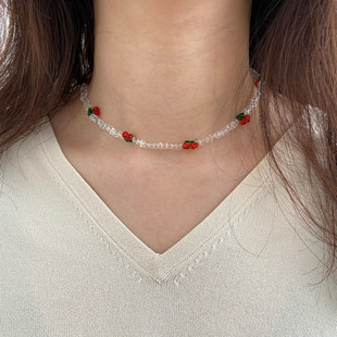 Jewelry Gift脖颈链欧美项饰彩色手工串珠樱桃米珠项链女 Choker