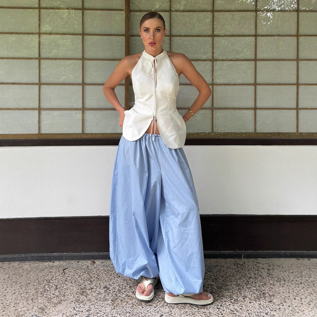 Women Pants纯棉灯笼裤欧美街头潮流休闲慵懒阔腿长裤宽松灯笼裤
