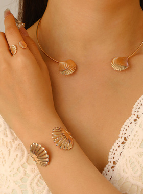 Women Jewelry Sets Bracelet Choker Ring Sets开口手镯戒指套装