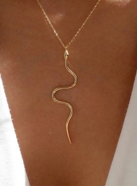Women Necklace Girl Jewelry Gifts欧美时尚玫瑰金蛇形吊坠项链