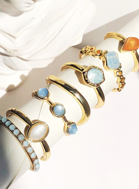 Rings Set关节戒指创意冷淡风镶嵌水钻食指指环装水滴戒指7件套