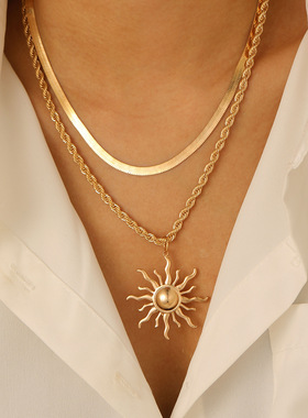 Women Necklace Sexy Pendant Choker项链创意太阳锁骨链时尚颈链