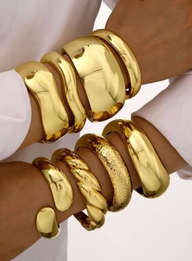 Women Bangle Bracelet Jewelry欧美宽边手镯光面手环高端轻奢镯