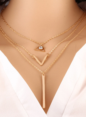 Necklace Jewelry Gifts亮片项链女气质潮流多层金属吊坠锁骨链