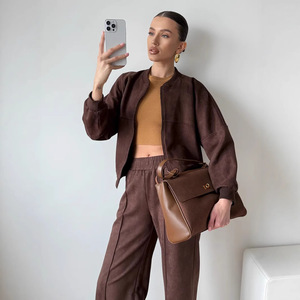 Women Outfit Sweater+Pant欧美拉链开衫女士卫衣套装松紧直筒裤
