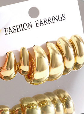 3pcs Earring Ear Stud金色金属耳环高级感创意复古简约豆豆耳钉