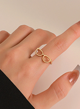 Women Rings Jewelry Gifts迷你小眼镜戒指时尚创意小众设计开口
