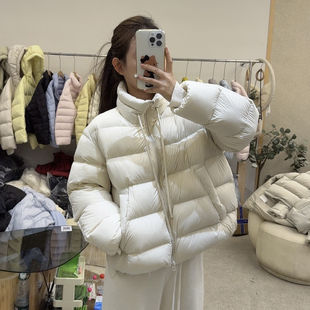 立领泡芙排骨羽绒服女短款2025冬新款韩系90白鸭绒小个子加厚外套