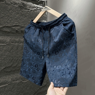 男短裤夏季薄款冰丝提花日常外穿大裤衩户外露营沙滩裤男士五分裤