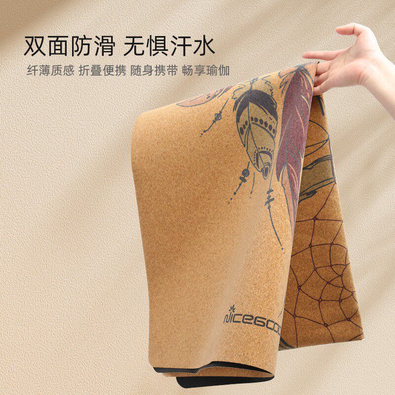 折叠方便携带软木橡胶瑜伽垫子图片