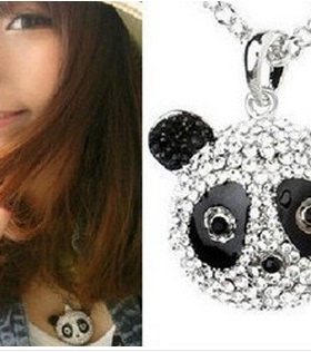 滢朵朵欧美颈链 超萌可爱 熊猫链 女短款满钻熊猫头项链 a04317