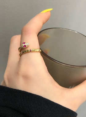 微镶红色高级感百搭风金属戒指