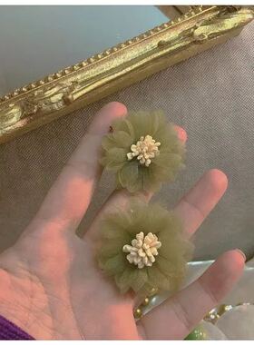 滢朵朵S925银针时尚潮复古气质港风牛油果紫色雪纺蕾丝花朵耳环女