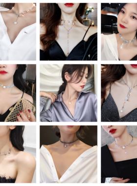 朵朵欧美满钻珍珠冰花项圈锁骨链