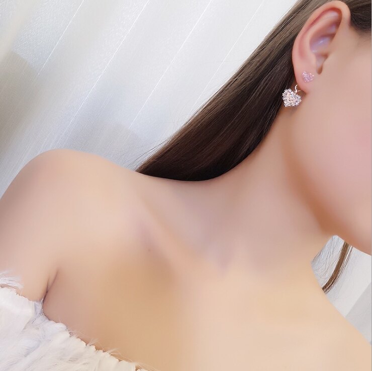 滢朵朵S925银针韩版时尚甜美可爱粉色爱心星星百搭后挂式少女耳环