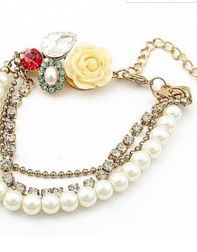 韩版饰品时尚风多层珍珠水钻手链