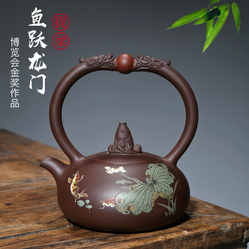 名家宜兴紫砂壶吴竹霞提梁