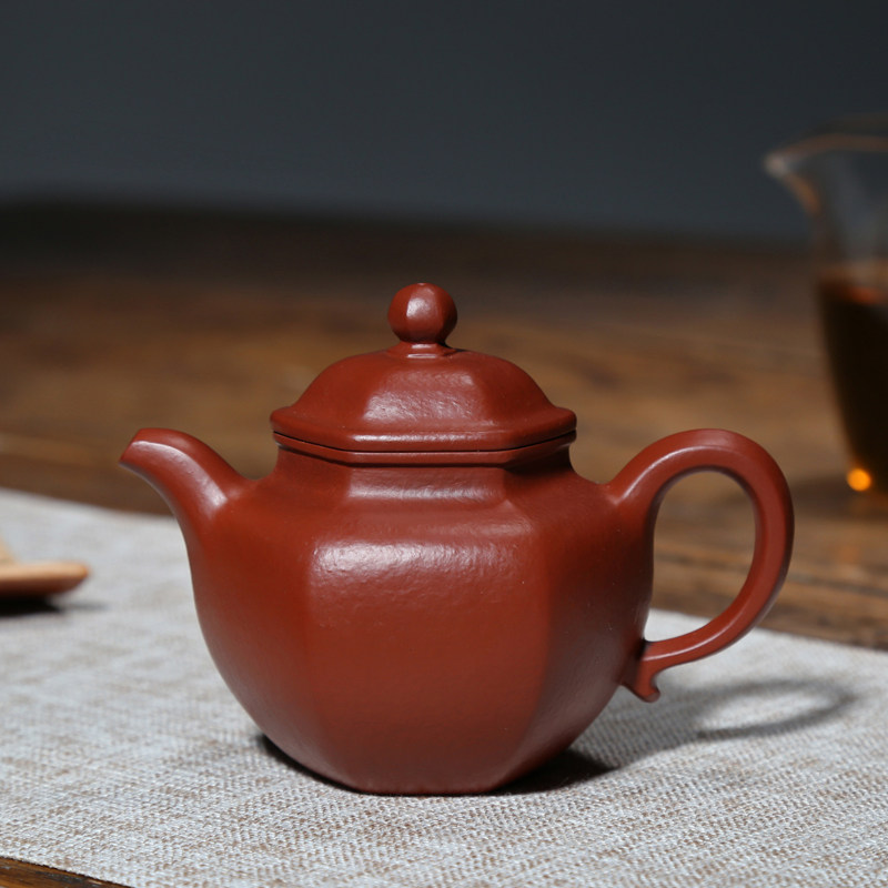 名家吴竹霞紫砂壶泡茶壶收藏龙血砂老朱泥160CC小容量六方莲子壶