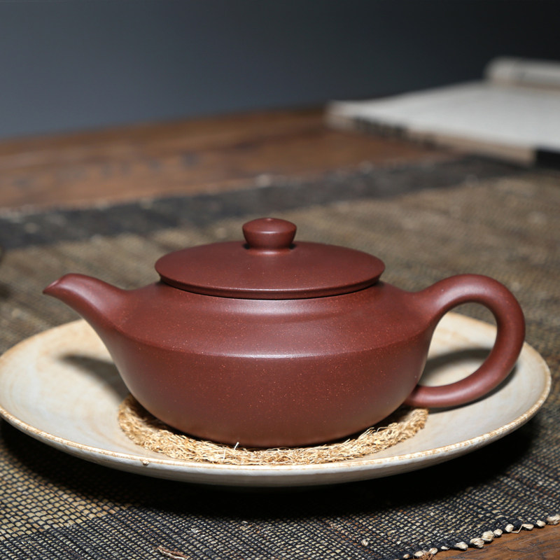 宜兴紫砂壶茶具名家壶吴竹霞原矿底槽青全手工泡茶壶260CC汉扁壶
