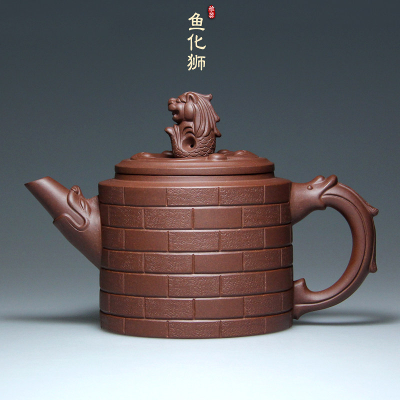 宜兴紫砂壶茶壶名家吴竹霞纯原矿底槽青大容量 600CC鱼化狮手工壶