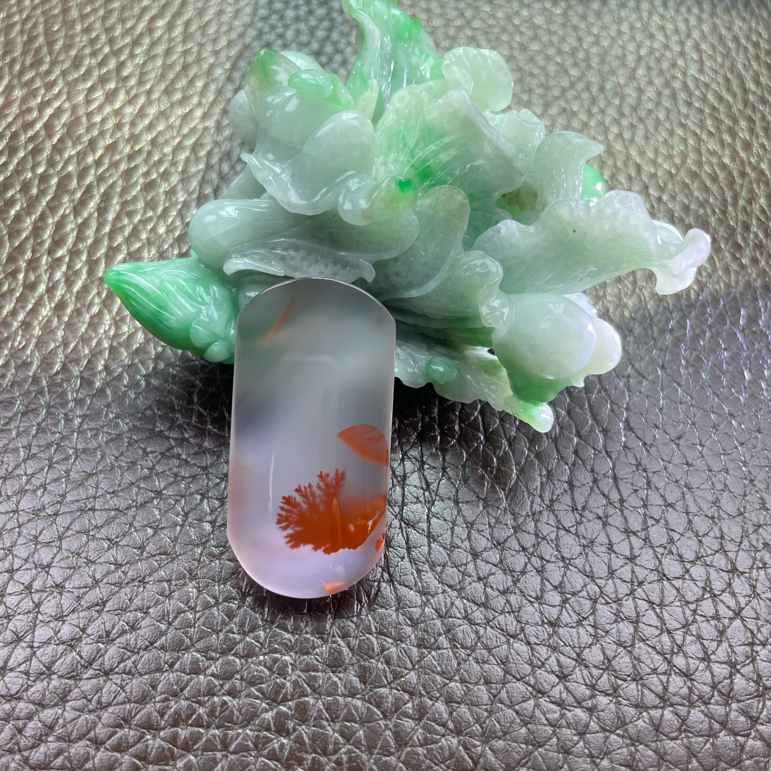 天然原矿南红玛瑙草花玉石方牌平安无事牌润透玉石吊坠无优化