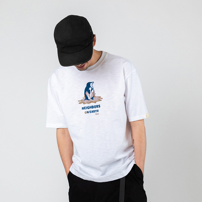 tmcaz企鹅竹节棉廓形小领口t恤