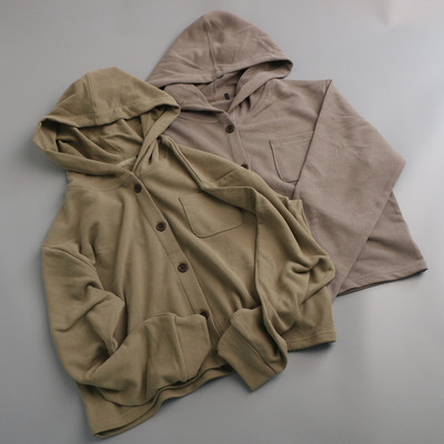 高棉短款时尚连帽纽扣卫衣女春秋新款宽松显瘦设计感开衫休闲外套