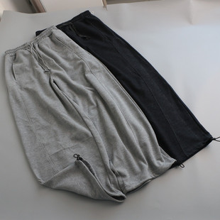 脚口松紧腰休闲裤 立体裁剪弯刀裤 两穿式 春秋女士针织裤 阔腿裤