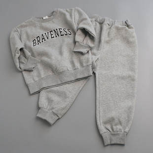 160 100 儿童套装 2025新秋冬薄绒男童女童运动服休闲套头卫衣卫裤