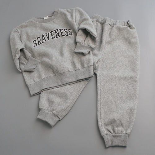 儿童套装2025新秋冬薄绒男童女童运动服休闲套头卫衣卫裤100-160