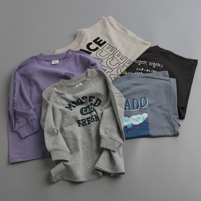 19038童装棉质多色长袖T恤2026春季新男女童印花舒适打底衫90-160