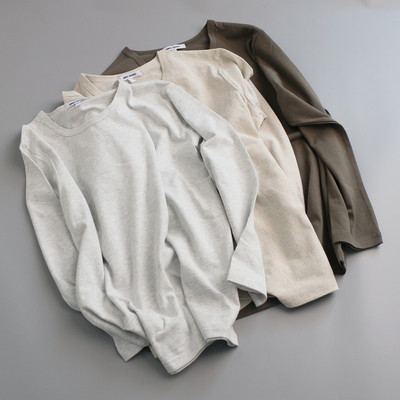 自制 男女基础款棉质针织长袖打底衫 家居t秋衣圆领舒适T恤上衣t