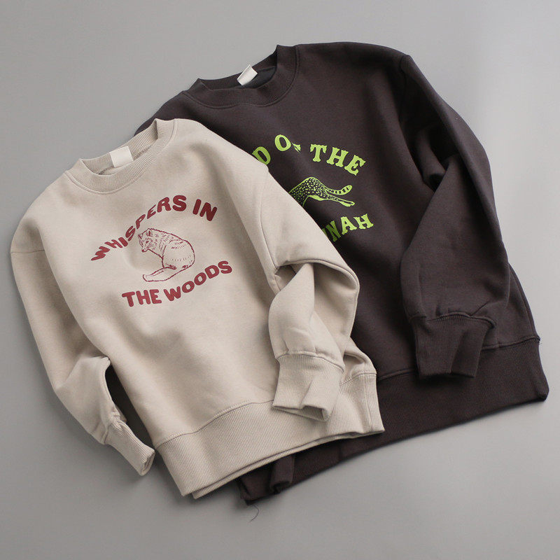 19133日系中童儿童加绒卫衣2025男童女童印花休闲运动上衣100-160