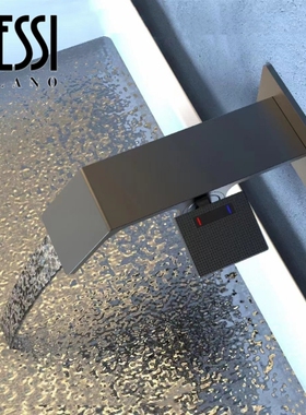 意大利GESSI暗装面盆龙头全铜入墙式嵌入式枪灰色瀑布冷热水龙头