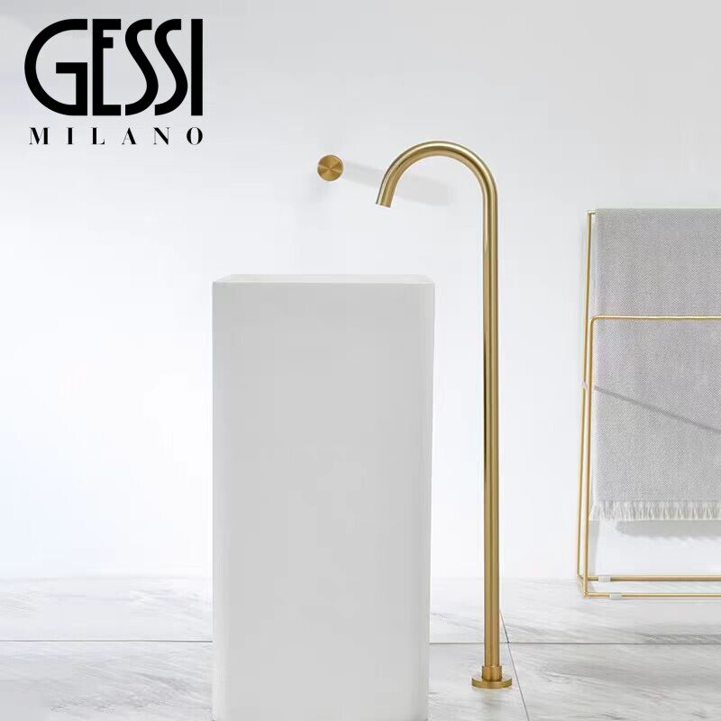 GESSI捷仕全铜金色暗装入墙创意极简落地浴缸立柱面盆冷热水龙头
