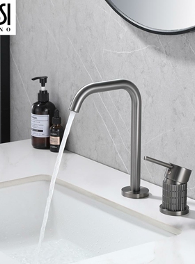 意大利GESSI双孔面盆龙头全铜金枪灰色分体式双把三孔冷热水龙头