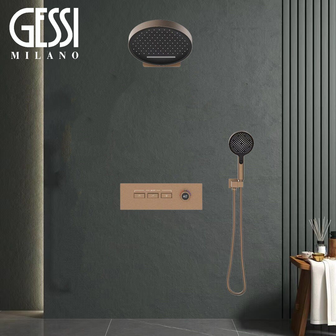 意大利GESSI入墙式恒温数显全铜瀑布隐藏暗装嵌入式淋浴花洒套装