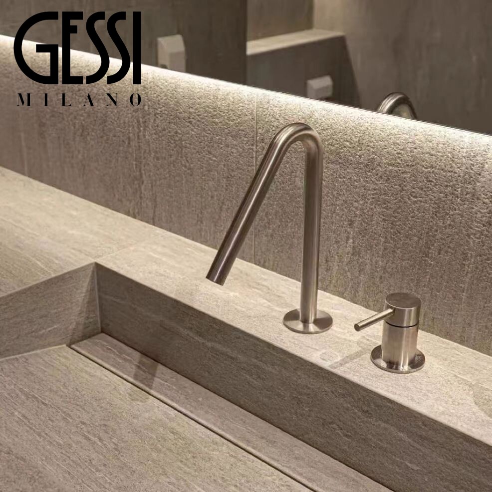 意大利GESSI捷仕极简浴室分体式水龙头洗手盆旋转拉丝镍面盆龙头