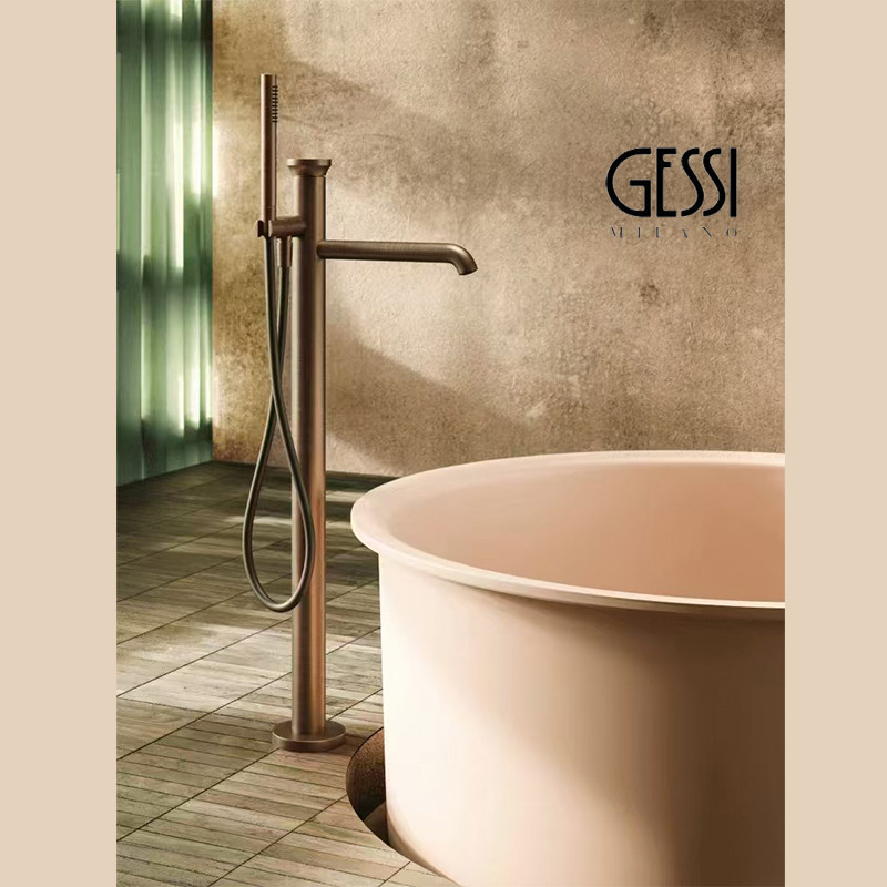 意大利捷仕立式浴缸龙头手轮开关枪灰色冷热龙头落地式淋浴花洒