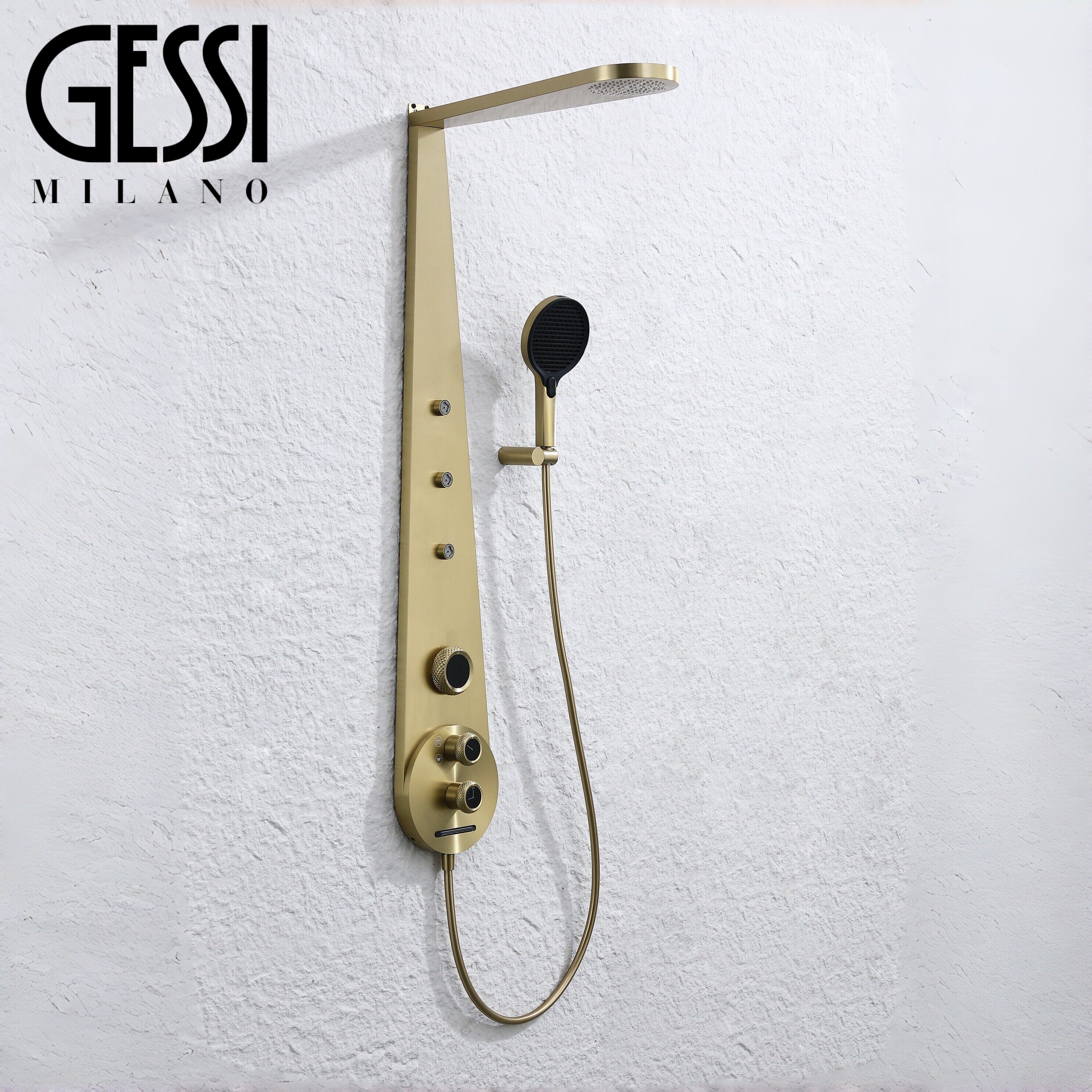 意大利GESSI捷仕全铜淋浴花洒卫生间全铜水路拉丝金淋浴屏沐浴器