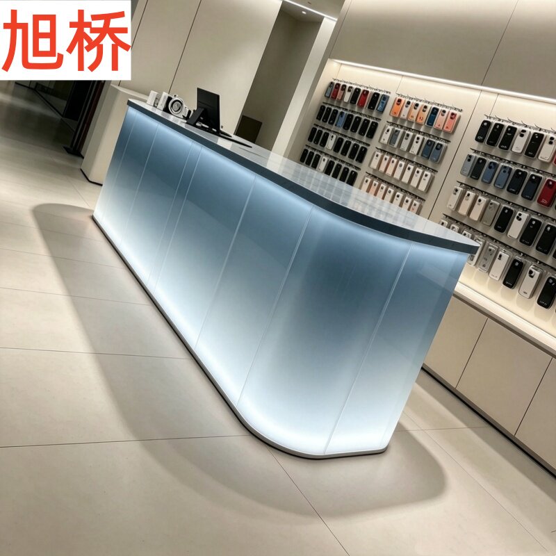 现代简约轻奢弧形LED收银台