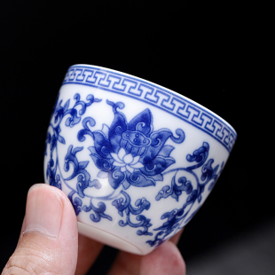 陶瓷主人杯单杯釉酒杯下彩复古 品茗杯青花瓷大号茶杯功夫茶具中式