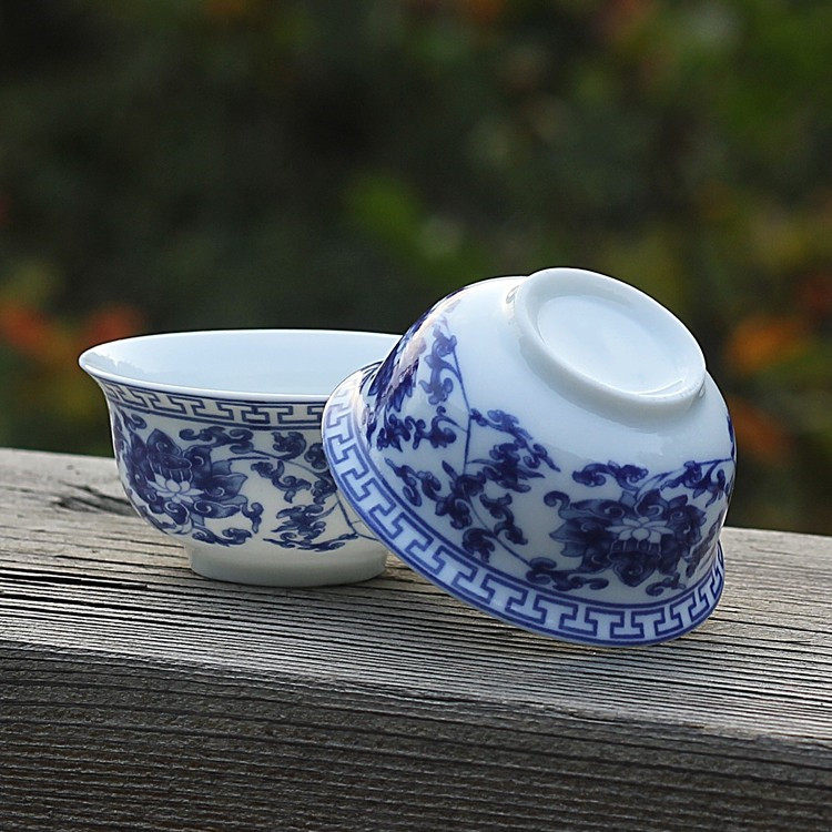 品茗杯青花瓷小茶杯功夫茶具白瓷薄胎陶瓷主人杯满10元包邮_虎窝淘